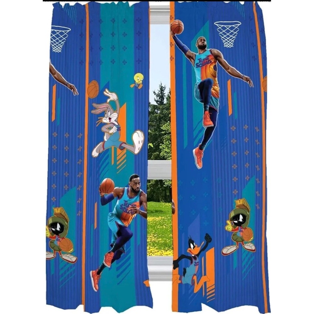 Space Jam A New Legacy Microfiber Window Panels LeBron James 2ct 82x63 Blue